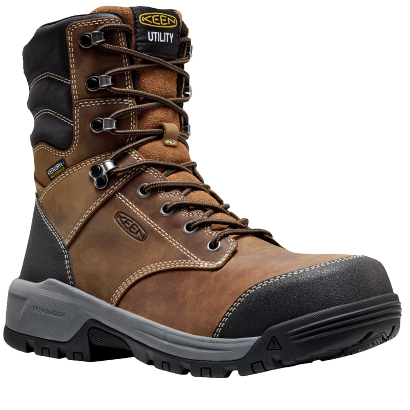 KEEN Utility Men's Evanston 8 Inch Waterproof Work Boots - Bison/Black