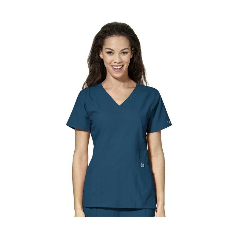 Wink Women's Stylized V Neck Scrub Top - Caribbean Blue