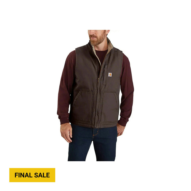 Carhartt Men's Mock Neck Sherpa Lined Loose Fit Washed Duck Vest - Dark Brown