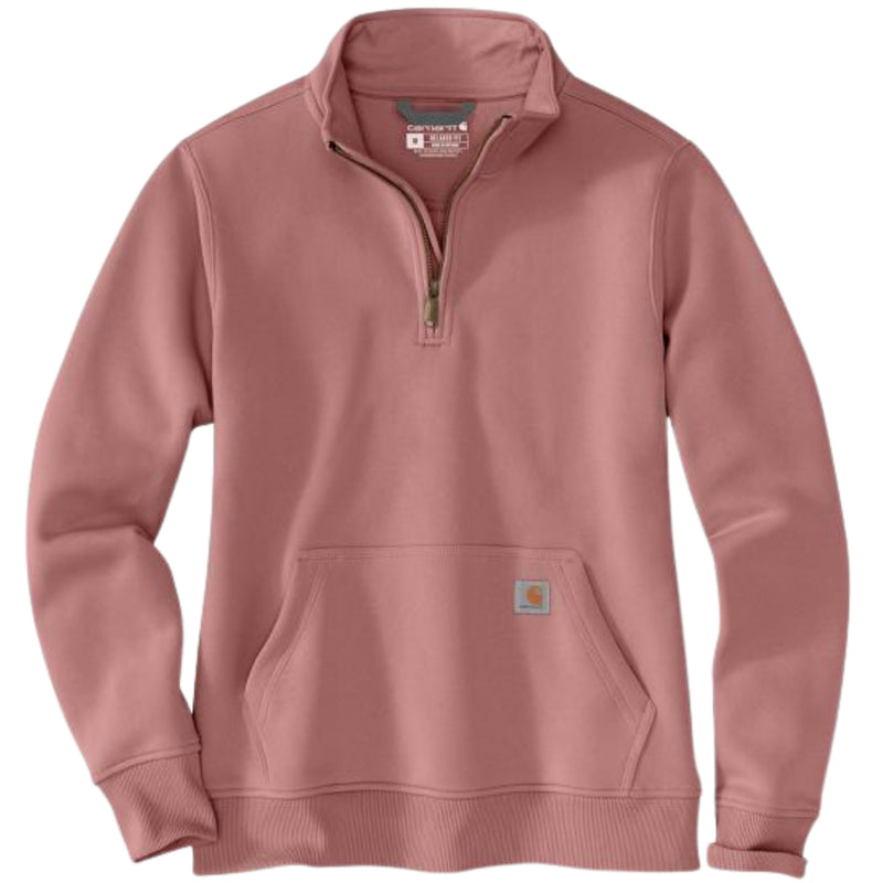 Carhartt Women's Relaxed Fit Midweight Quarter Zip Mock Neck Sweatshirt - Rose Tint Heather
