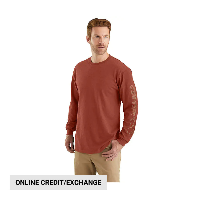 Carhartt Men's Loose Fit Heavyweight Long Sleeve Logo Sleeve Graphic T Shirt - Saddle Red Heather