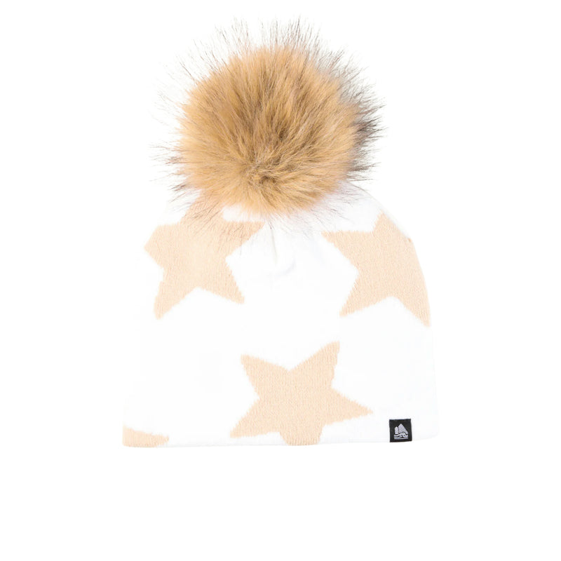 4T2D Star Midi Faux Fur Pom Beanie - White/Beige