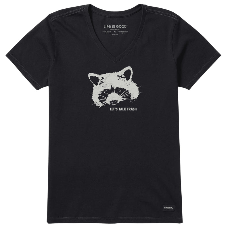 Life Is Good Women's Raccoon Short Sleeve Crusher Vee - Faded Black