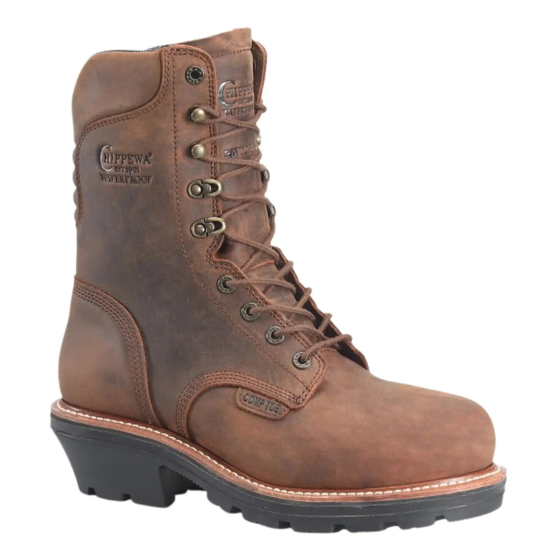 Chippewa Men's Thunderstruck 9 Inch Waterproof Insulated Composite Toe Logger Work Boots - Brown