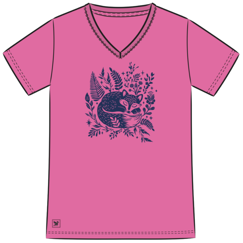 Life Is Good Women's Sleeping Fox On Ferns Crusher Short Sleeve - Watermelon Pink
