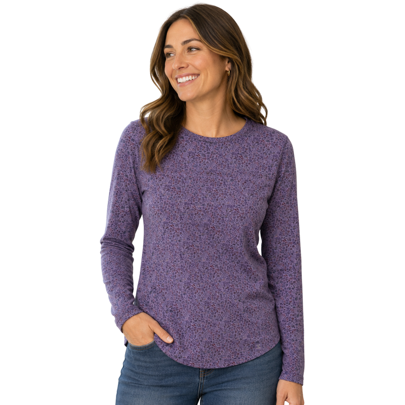 Life Is Good Women's Garden Ditsy Long Sleeve Crusher-LITE Easy Tee - Dusk Purple