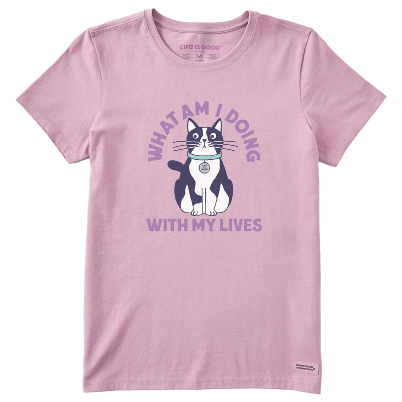 Life Is Good Women's What Am I Doing With My Lives Short Sleeve Crusher Tee - Violet Purple
