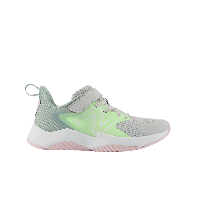 New Balance Kids' Rave Run v2 Bungee Lace With Top Strap Shoes - Grey Matter With Mint Flash And Mosaic Green