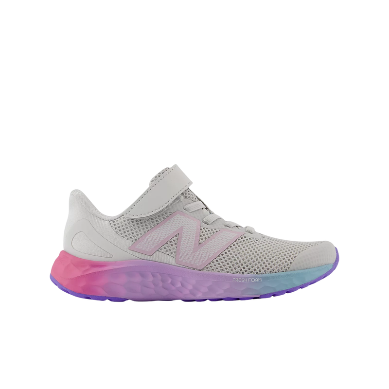 New Balance Little Kids' Fresh Foam Arishi v4 Bungee Lace With Top Strap Shoes - Grey Matter With Mid Century Pink And Lilac Glo