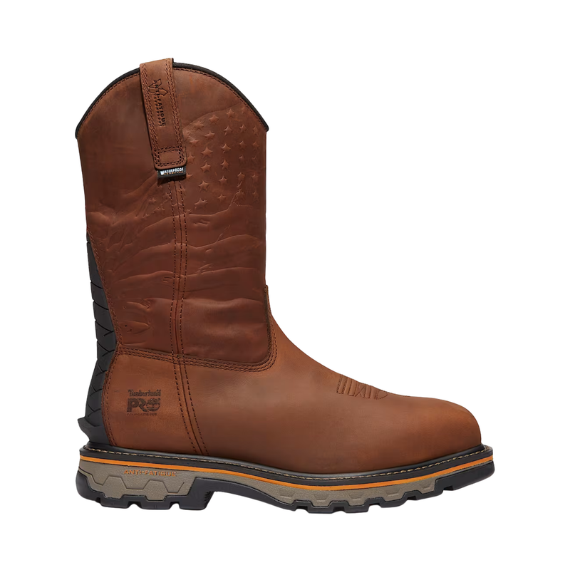 Timberland Pro Men's True Grit USA Pull On Waterproof Composite Toe Work Boots - Medium Brown Full-Grain
