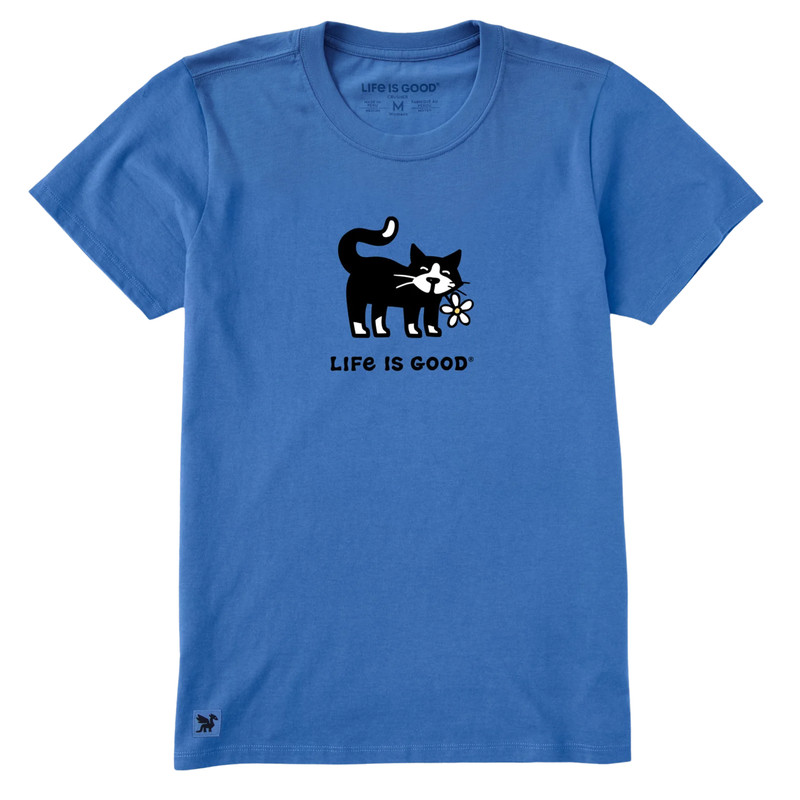 Life Is Good Women's Tuxedo Cat Daisy Short Sleeve Crusher Lite Tee - Athletic Blue