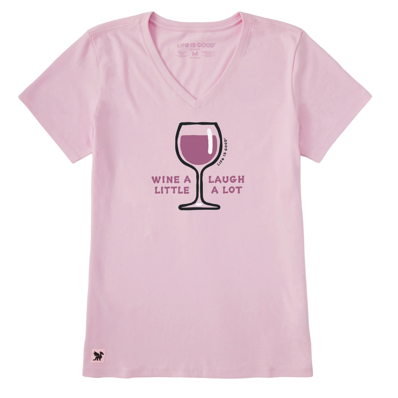 Life Is Good Women's Wine A Laugh Little A Lot Short Sleeve Crusher Lite Vee - Seashell Pink