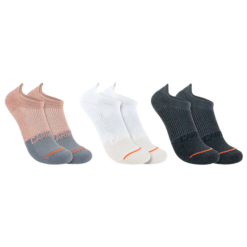 Carhartt Women's Midweight No Show 3 Pack Socks - Pink/White/Grey