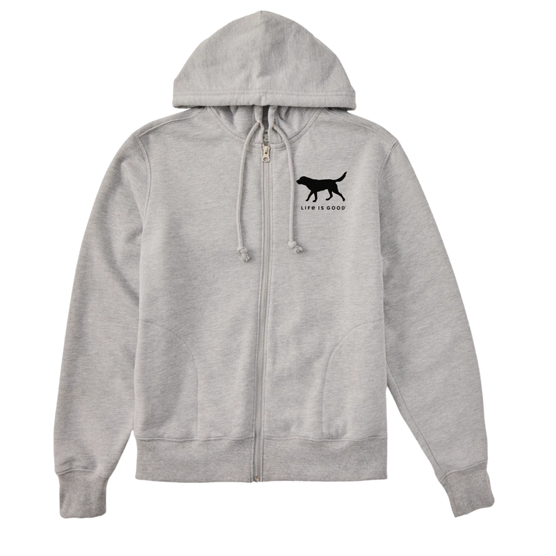 Life Is Good Women's Dog Walking Good Vibes Fleece Zip Hoodie - Heather Grey