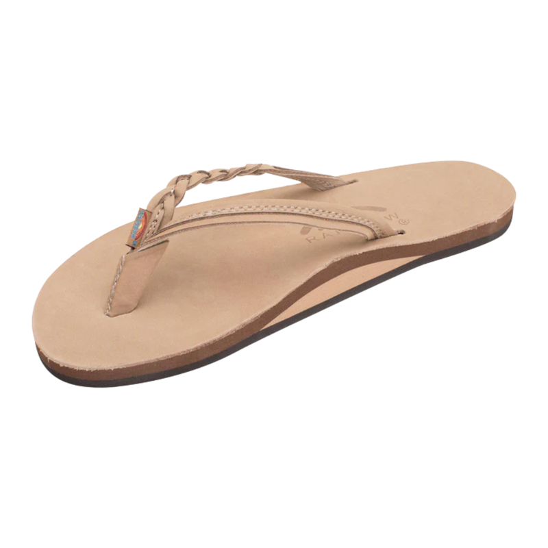 Rainbow Sandals Women's Flirty Braidy Single Layer Premium Leather Half Inch Narrow Strap With Braid Flip Flop - Sierra Brown