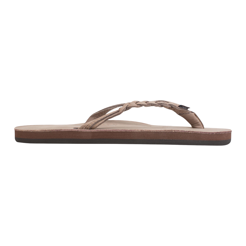 Rainbow Sandals Women's Flirty Braidy Single Layer Premium Leather Half Inch Narrow Strap With Braid Flip Flop - Dark Brown