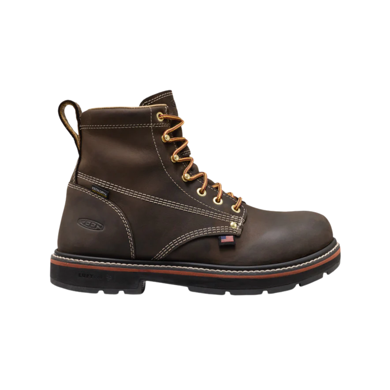 KEEN Utility Men's Liberty 6 Inch Waterproof 90° Heel Carbon Toe Work Boots- Coffee Bean/Black