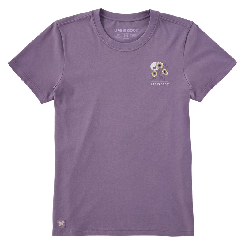 Life Is Good Women's Sunflowers In The Moon Short Sleeve Crusher Tee - Dusk Purple