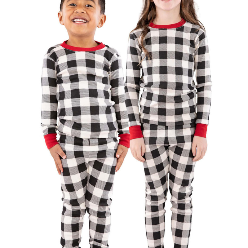 Lazy One Kids' Mountain Plaid PJ Set - Natural Black