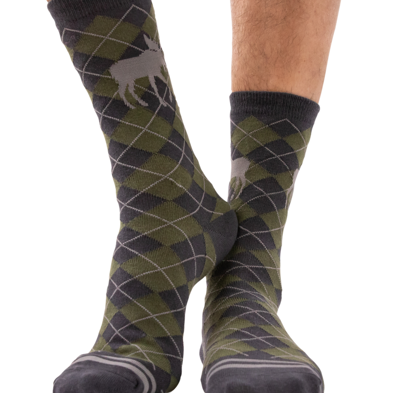 Lazy One Men's Argyle Moose Sock - Green