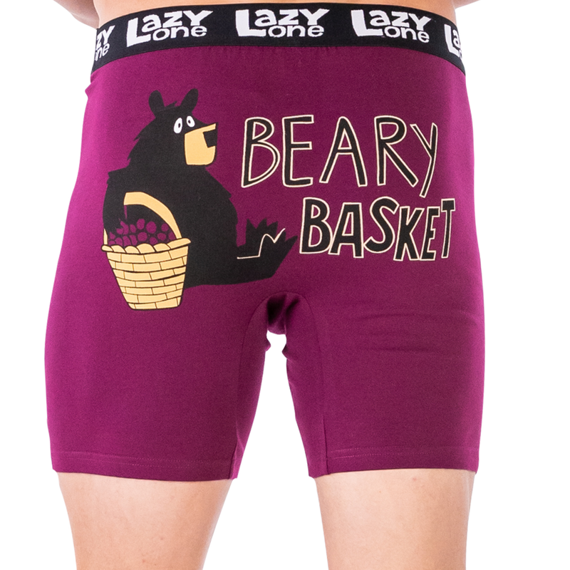Lazy One Men's Boxer Beary Basket Boxer Brief - Raspberry