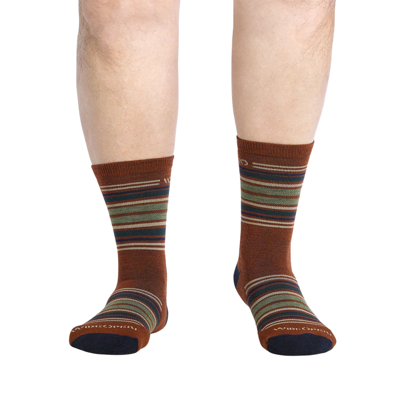 Wide Open Men's Multi Stripe Cushioned Micro Crew Socks - Chestnut
