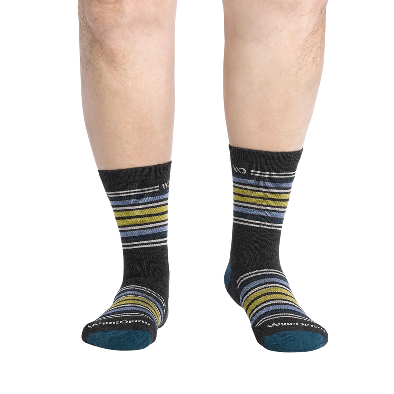 Wide Open Men's Multi Stripe Cushioned Micro Crew Socks - Charcoal