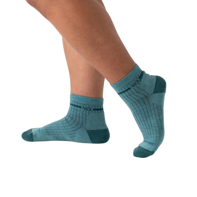 Wide Open Women's Single Stripe Cushioned Quarter Socks - Light Teal