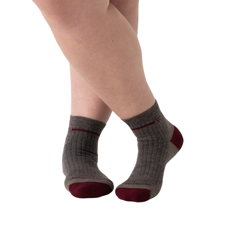 Wide Open Women's Single Stripe Cushioned Quarter Socks - Taupe