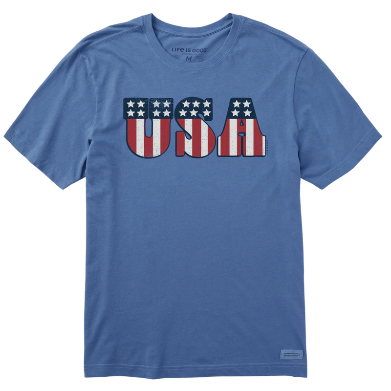 Life Is Good Men's Red White and USA Short Sleeve Crusher Tee - Vintage Blue