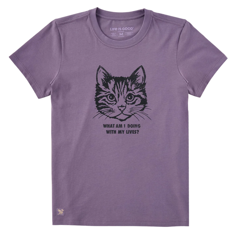 Life Is Good Women's Cat Lives Short Sleeve Crusher Lite Tee - Dusk Purple