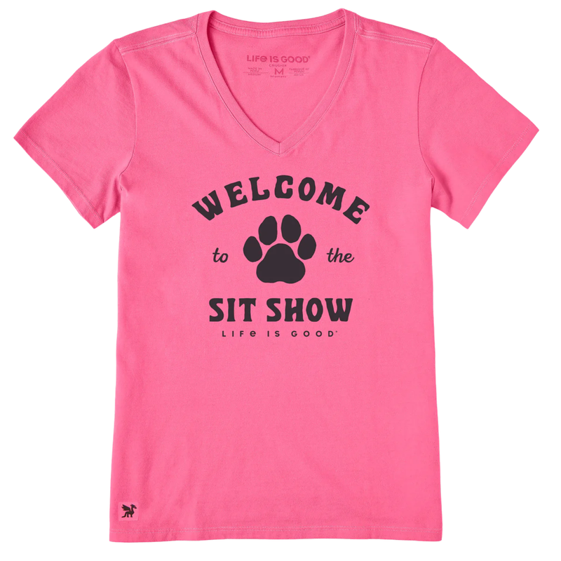 Life Is Good Women's Sit Show Paw Short Sleeve Crusher Lite Vee - Watermelon Pink