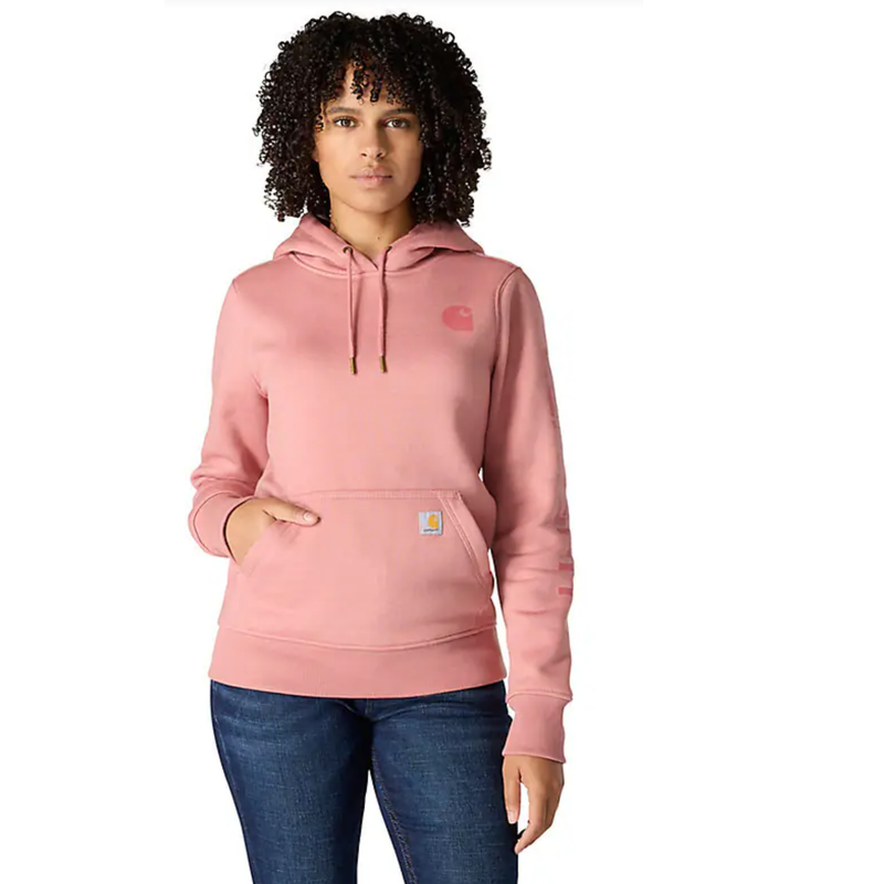 Carhartt Women's Relaxed Fit Midweight Logo Sleeve Graphic Sweatshirt - Rose Tint Heather