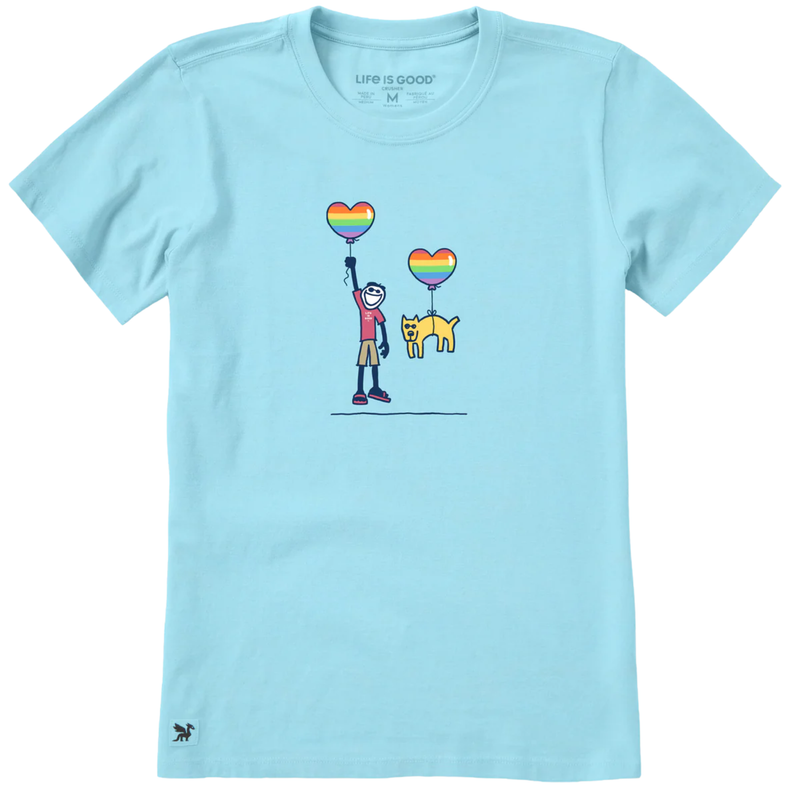 Life Is Good Women's Jake Rocket Pride Balloons Short Sleeve Crusher Tee - Aqua Blue