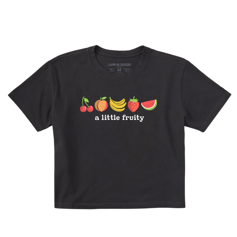 Life Is Good Women's A Little Fruity Short Sleeve Crusher Boxy Tee - Faded Black