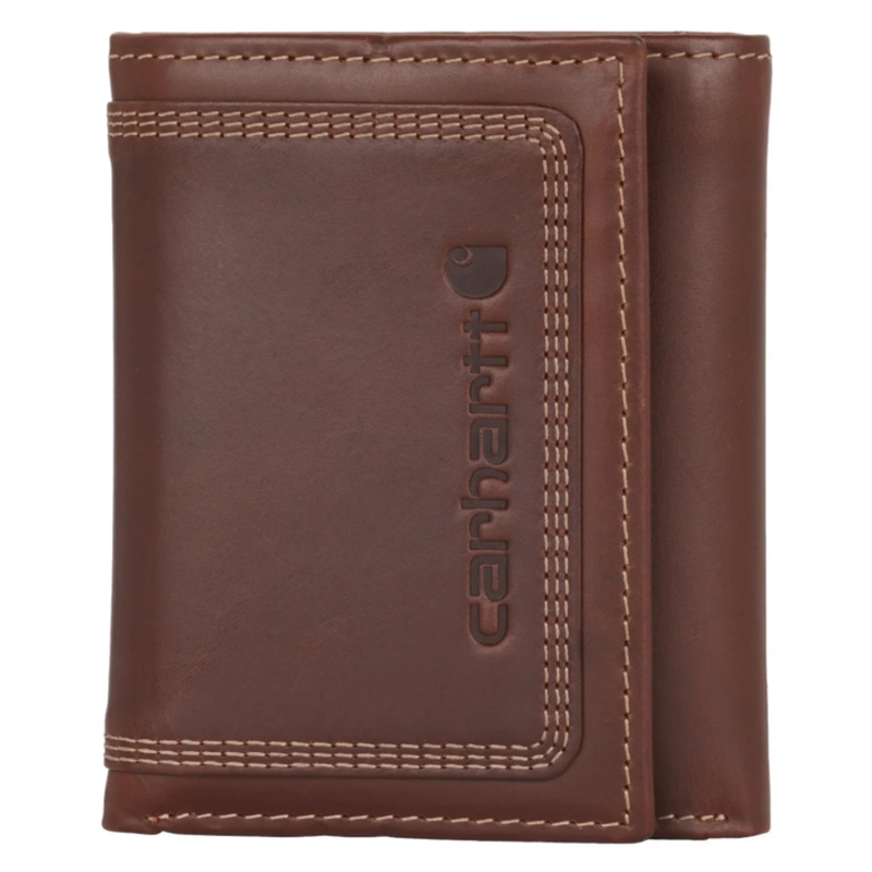 Carhartt Leather Triple Stitched Trifold Wallet - Brown