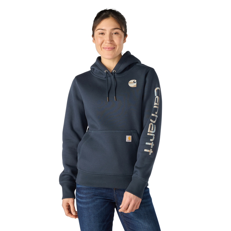 Carhartt Women's Relaxed Fit Midweight Logo Sleeve Graphic Sweatshirt - Deep Smoke Blue