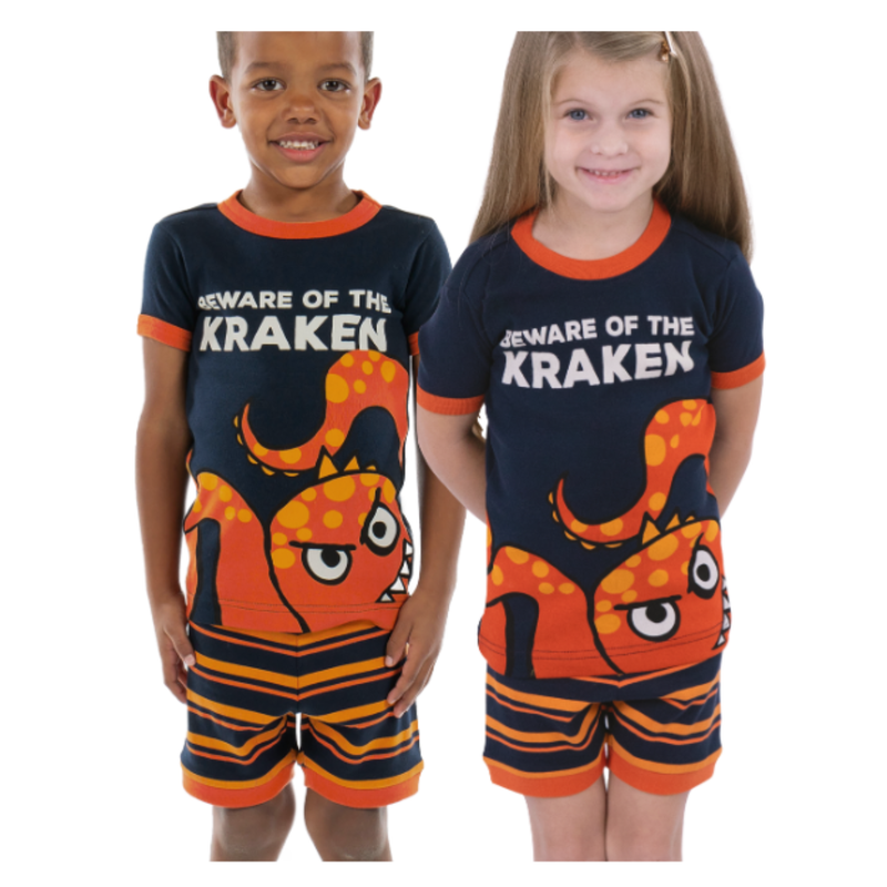 Lazy One Kids' Kraken PJ Short Set - Blue Orange