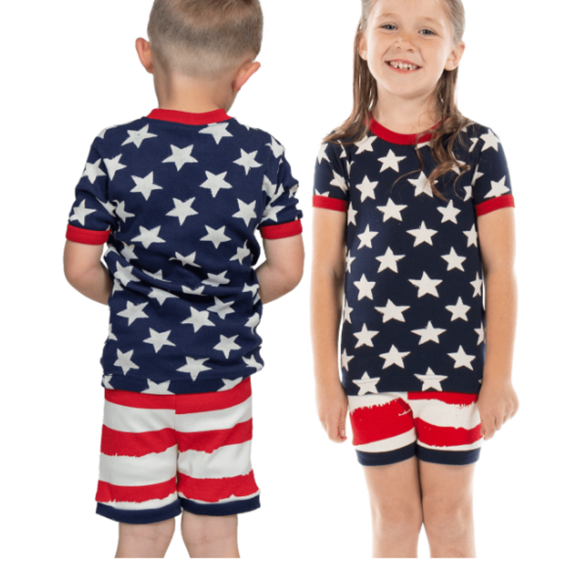 Lazy One Kids' USA PJ Short Set - Red White Blue