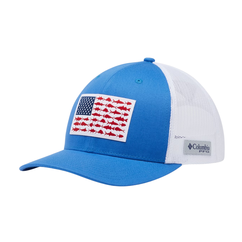 Columbia PFG Fish Flag Mesh Snapback - Vivid Blue White