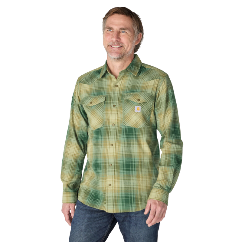 Carhartt Men's Montana Rugged Flex Relaxed Fit Lightweight Long Sleeve Plaid Shirt - Faded Fatigue
