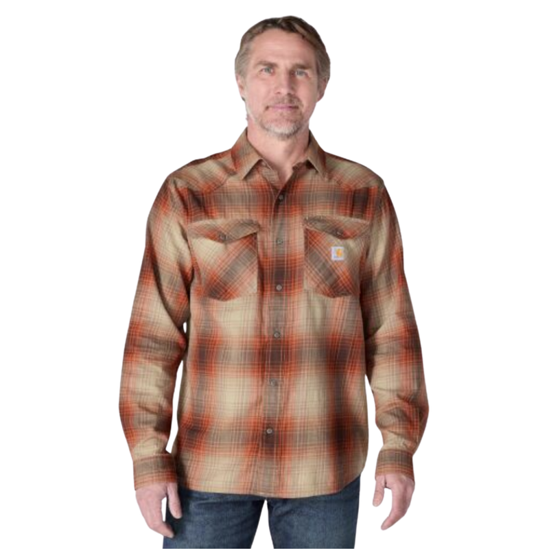 Carhartt Men's Montana Rugged Flex Relaxed Fit Lightweight Long Sleeve Plaid Shirt - Dark Clove