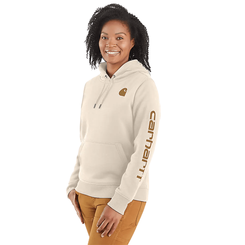 Carhartt Women's Relaxed Fit Midweight Logo Sleeve Graphic Sweatshirt - Malt/Carhartt Brown