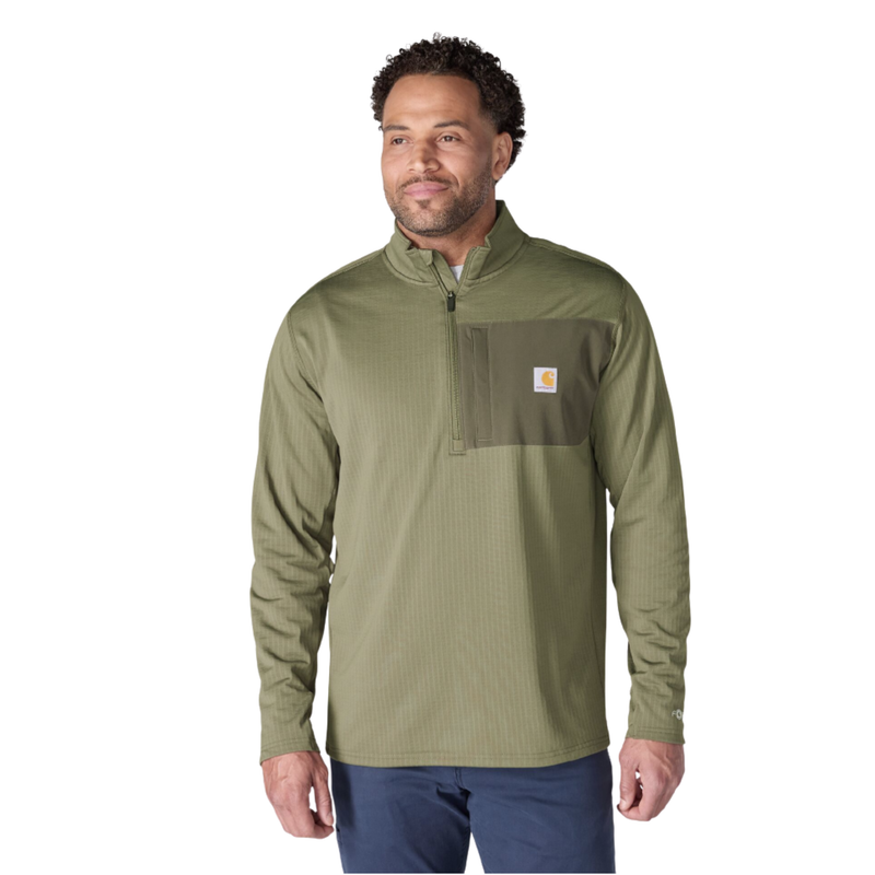 Carhartt Men's Force Relaxed Fit Mock Neck Half Zip Fleece Lined Shirt - Dusty Olive