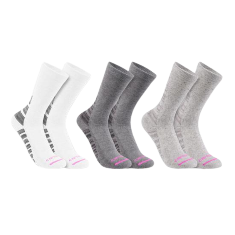 Carhartt Women's Midweight Synthetic Cotton Blend Crew 3 Pack Socks - White/Grey/Multi