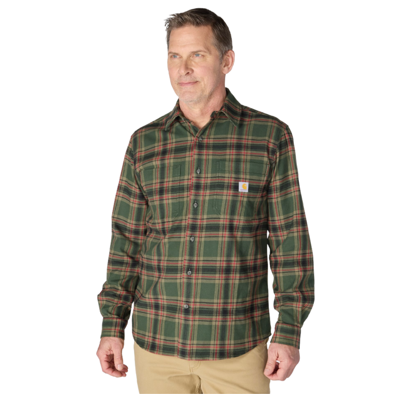 Carhartt Men's Rugged Flex Relaxed Fit Midweight Flannel Long Sleeve Plaid Shirt - Green/Amber