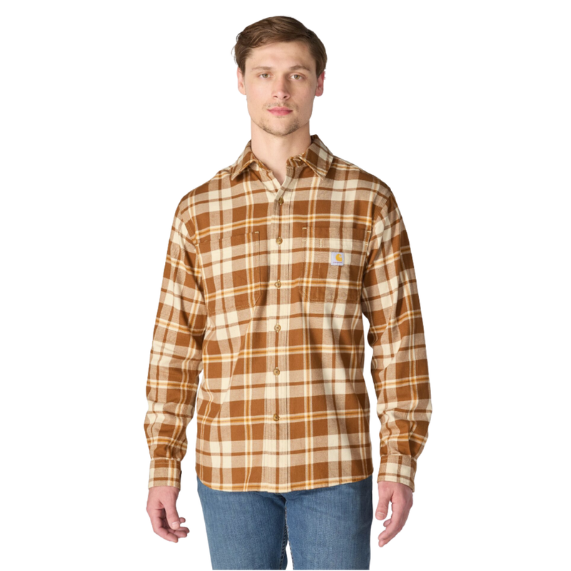 Carhartt Men's Rugged Flex Relaxed Fit Midweight Flannel Long Sleeve Plaid Shirt - Carhartt Brown