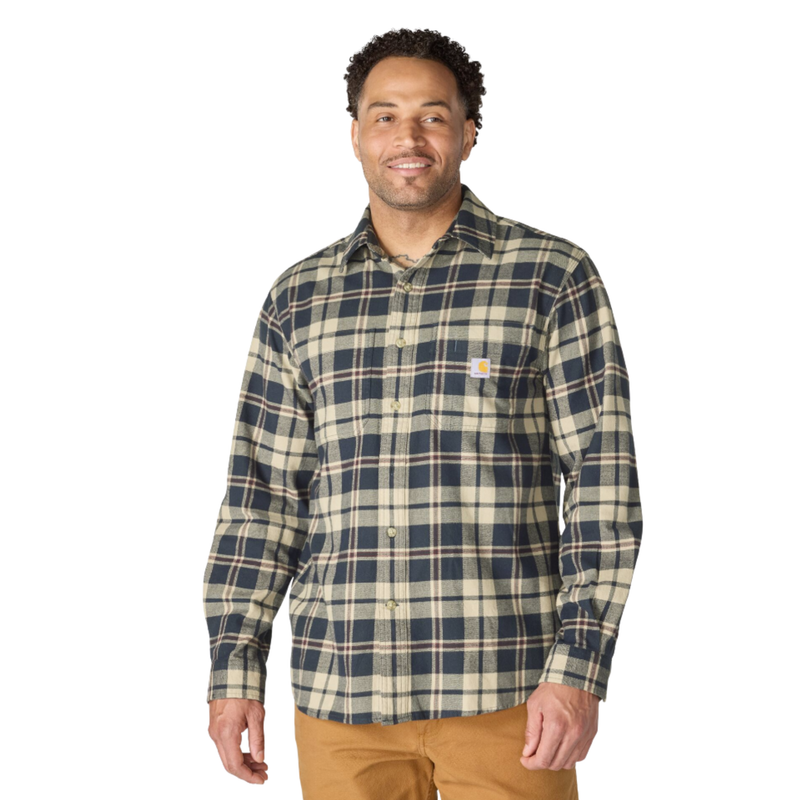 Carhartt Men's Rugged Flex Relaxed Fit Midweight Flannel Long Sleeve Plaid Shirt - Navy