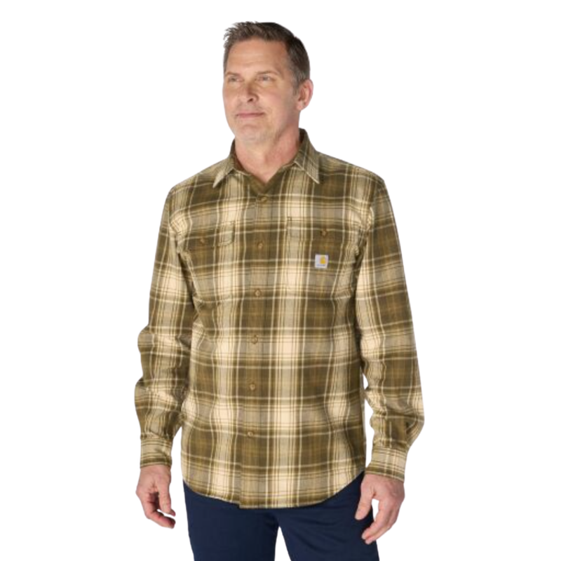 Carhartt Men's Loose Fit Heavyweight Flannel Long Sleeve Plaid Shirt - Burnished Logs