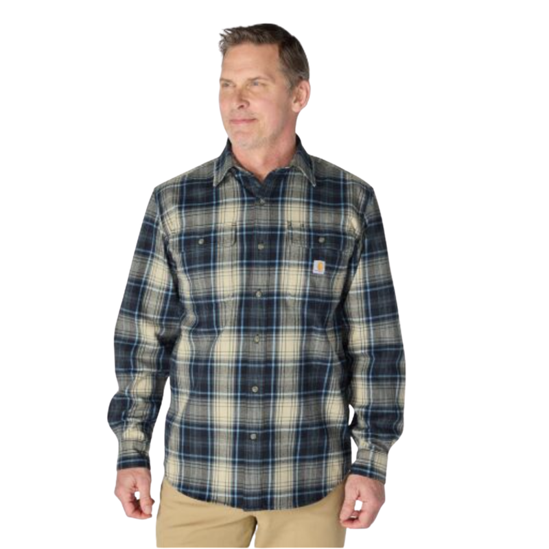 Carhartt Men's Loose Fit Heavyweight Flannel Long Sleeve Plaid Shirt - Navy